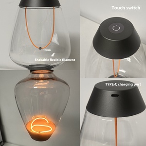 <span class=keywords><strong>Lampe</strong></span> de table artistique à LED de type C avec commande tactile, lumière d'ambiance décorative rechargeable pour chambre à coucher, restaurant, bar, chevet - Product Image 2