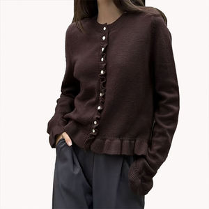 Autumn Winter <b>Long</b> Sleeve Ruffle Hem Knit <b>Cardigan</b> Single Breasted Casual Solid Color Sweater New Arrival Knitwear - Product Image 6