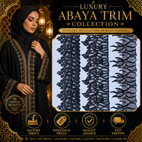 Bande de dentelle à sequins et perles lourdes en gros, 5 pouces de large, bordure en maille noire 100 % polyester pour la couture d'abayas/kaftans