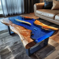 Ensemble de table console en bois massif élégant pour hôtel, salle à manger, restaurant, cuisine, bar avec panneau en bois et résine époxy 1 pièce