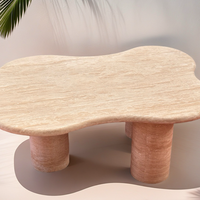 Table basse moderne de luxe en travertin beige Meubles convertibles en pierre pour le salon Meubles de maison
