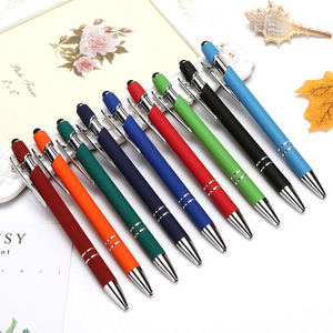 Classic <b>Spray</b> Glue Metal Retractable Soft <b>Rubber</b> Touch Screen Hotel Office Ballpoint Pen - Product Image 1