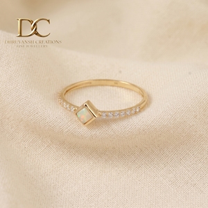 Elegant Designer 14KT Solid Yellow <b>Gold</b> <b>Ring</b> With Lab Grown Diamond and Ethiopian <b>Opal</b> for Women Luxury Any Occasion Gift - Product Image 4
