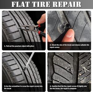 ערכת תיקון צמיגים 100 יחידות, ללא צורך בהסרת צמיג, ערכת תיקון דופן צמיג, כלים לתיקון פנצ'רים ותיק אחסון נייד - Product Image 2