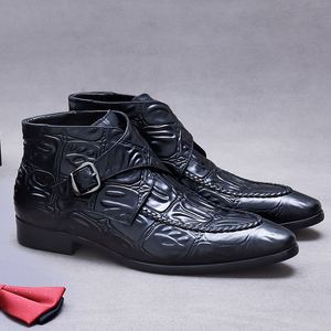 Chaussures pour hommes en cuir véritable de vachette personnalisables, bottes en cuir à boucle mi-hautes pour hommes - Product Image 5