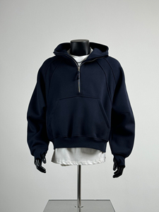 Felpa con <span class=keywords><strong>cappuccio</strong></span> tagliata <span class=keywords><strong>mezza</strong></span> <span class=keywords><strong>Zip</strong></span> di alta qualità con Logo personalizzato pesante cotone da <span class=keywords><strong>uomo</strong></span> Streetwear oversize cerniera con <span class=keywords><strong>cappuccio</strong></span> - Product Image 3