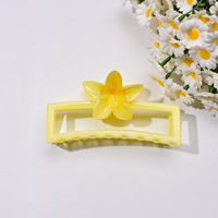 Pince à cheveux rectangulaire en plastique Frangipani - Grande pince florale élégante pour femmes, accessoires capillaires quotidiens