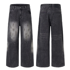 <span class=keywords><strong>Jeans</strong></span> LKTM da <span class=keywords><strong>Uomo</strong></span> e Donna, <span class=keywords><strong>Grigio</strong></span> e Nero, Stile Streetwear, Gamba Dritta, con Effetto Schizzi d'Inchiostro, in Tessuto di Cotone Lavato - Product Image 4