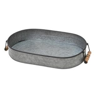 Plateau de service galvanisé Vintage classique poignée en métal plateau de service galvanisé ferme pièce maîtresse de table plateau en métal - Product Image 3