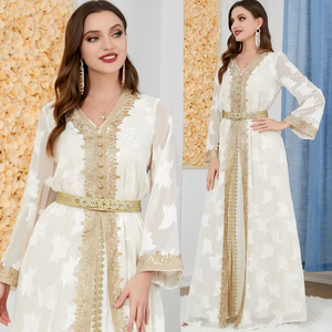 Women Moroccan Kaftan <b>Abaya</b> Golden Lace Dress Embroidered Islamic Ramadan Eid Dress Arabic Dubai Muslim <b>Prayer</b> Robe - Product Image 3