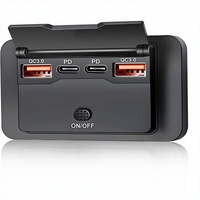 Prise de voiture USB Type C 4 ports 76W 12V encastrée avec bouton interrupteur, double PD 36W QC3.0 18W, charge rapide, légère