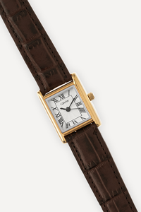 Montre-bracelet classique carrée GBHW Or Blanc Brun Montre à quartz de luxe Élégante montre analogique pour femmes avec bracelet en cuir - Product Image 3