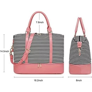 BSCI Factory Women <b>Ladies</b> Tote Canvas Travel Duffel <b>Bags</b> <b>Weekender</b> Overnight <b>Bag</b> with Bottom Shoe Compartment - Product Image 5