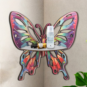 In-stock <b>retro</b> creative 3D hollow butterfly wall hanging wooden laser pendant corner shelf candle holder <b>decoration</b> - Product Image 1