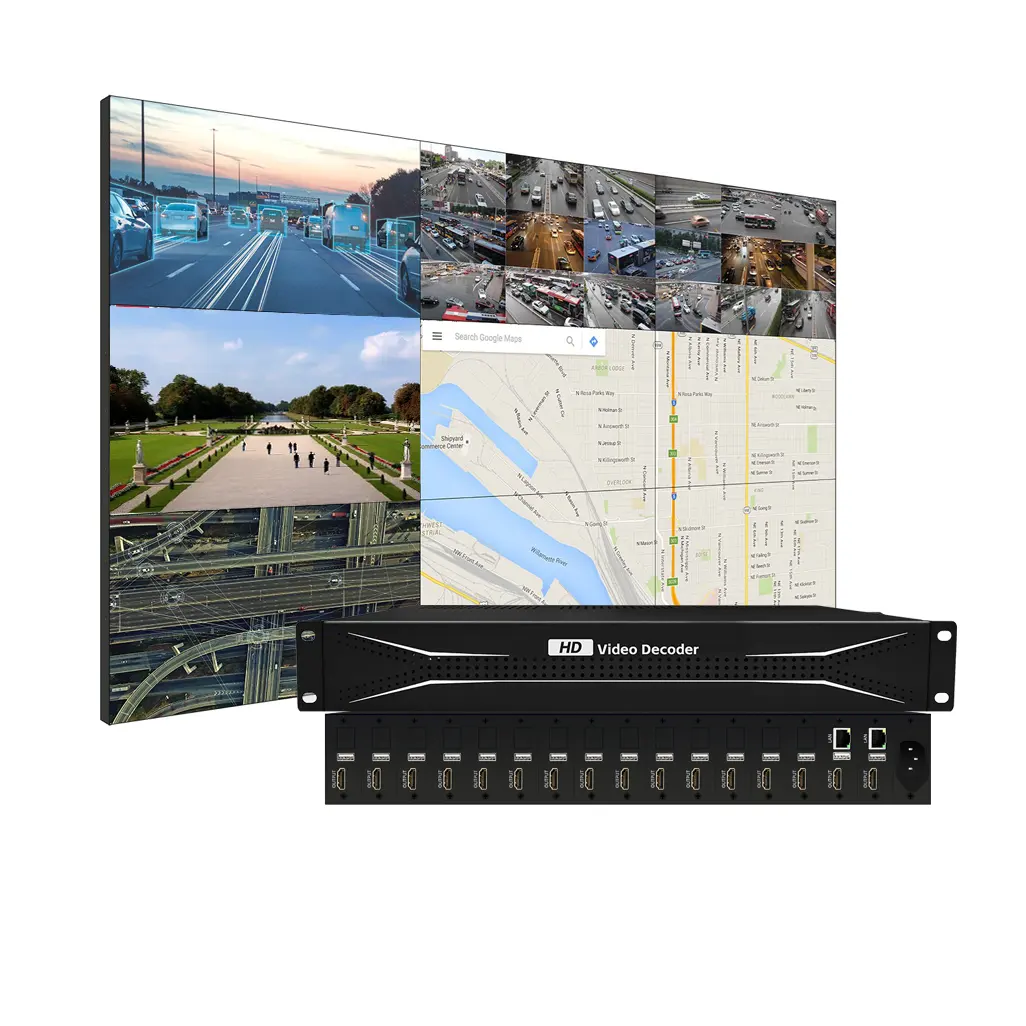 H.265 H.264 Bộ giải mã giám sát ipcamera 4k Bộ giải mã video Mạng siêu HD 16 màn hình