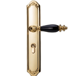 Poignée de porte de luxe dorée, serrure intérieure <span class=keywords><strong>en</strong></span> laiton de haute qualité avec poignée <span class=keywords><strong>en</strong></span> céramique noire pour ensemble de quincaillerie de maison de maître ou de propriété commerciale - Product Image 1