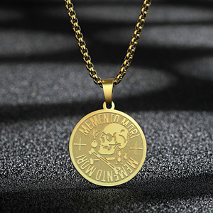 Collier pendentif vintage en acier inoxydable avec motif crâne sculpté, bijoux de philosophie stoïque pour homme - Cadeau - Product Image 3