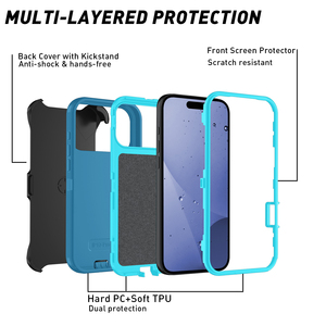 Étui de protection intégrale robuste Defender 3-en-1 avec clip ceinture et béquille rotative à 360° pour <span class=keywords><strong>iPhone</strong></span> 17 Pro Max 17 Air - Product Image 5