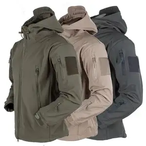 Jacket For Men Outdoor Soft Shell Fleece Windbreak Hooded Coat Autumn Winter