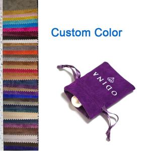 Baskılı <span class=keywords><strong>logo</strong></span> ile lüks kadife süet mor takı yüzük paket poşeti - Product Image 3