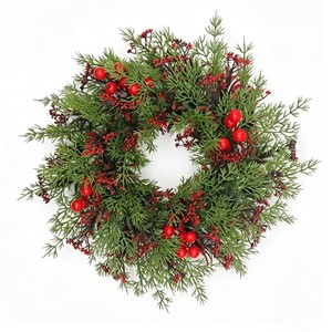 Couronne de Noël Artificielle 40cm en Plastique avec Baies Rouges et Gypsophile pour Porte, Fenêtre, Mur - Décoration de Fêtes - Product Image 3