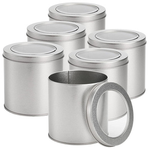 Silver 17 oz <strong>Large</strong> Kitchen <strong>Tin</strong> <strong>Can</strong> Box Metal Canister Window Top Lid for Loose Tea Coffee Chewing Gum Chocolate Candy Spices - Product Image 2