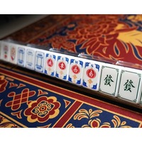 Tuiles de Mahjong américaines en acrylique à motif marbre bleu foncé de luxe personnalisées, jeu de société familial chinois traditionnel avec motif Joker du vent