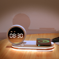 Pengisi daya nirkabel multifungsi, pengisi daya Cepat 15W dengan jam Alarm lampu malam untuk pengisian daya ponsel