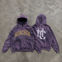 Sweat à capuche en molleton épais 460 GSM délavé à l'acide, broderie personnalisée en arc, strass, monogramme imprimé au dos, ourlet brut, OEM, marque privée