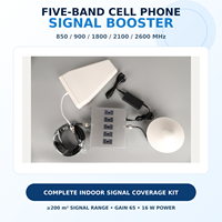 Amplificateur de signal de téléphone portable à cinq bandes 850 900 1800 2100 2600 MHz, répéteur CDMA GSM DCS 3G avec antennes log-périodiques et de plafond