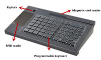 Venta caliente 63 teclas programable USB lector de tarjetas de banda magnética POS teclado al por menor caja registradora magnética para sistemas POS