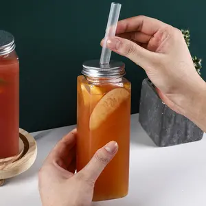 Garrafa de chá de leite quadrada 500ml, garrafa plástica descartável para chá frio com suco de pet