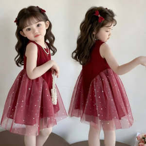 Vestido de Princesa de Tul Color Vino Tinto con Estrellas para Niñas, Vestido de Verano sin Mangas para Niñas, Disfraz para Fiesta de <span class=keywords><strong>Primer</strong></span> Cumpleaños - Product Image 4