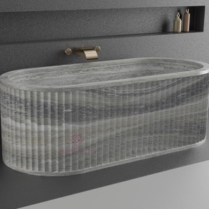 Baignoire en marbre travertin argenté Baignoire autoportante Hôtel commercial <span class=keywords><strong>Spa</strong></span> Restaurant de luxe Intérieur - Product Image 1