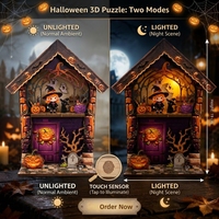 Hamaileon Kit de maison miniature en bois 3D personnalisé OEM pour Halloween, puzzle DIY, aimant de réfrigérateur en bois, cadeau LED pour adultes