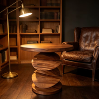 Table d'appoint sculpturale en bois massif empilable, table d'appoint ronde moderne de luxe pour le salon, table d'appoint décorative avec rangement