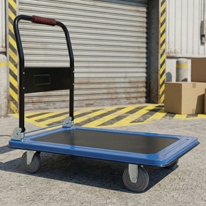 915*620mm Heavy Duty Blue Steel <strong>Four</strong> <strong>Wheel</strong> Industrial OEM Platform Hand Truck Folding <strong>Trolley</strong> - Product Image 1