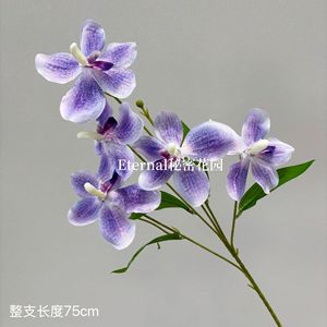 Orchidée artificielle Secret Garden, 5 têtes, Vanda, fleur en soie plastique, décoration de mariage, accessoire de photographie - Product Image 4