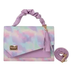 Sac à main de luxe pour femme Fana Melody, motif léopard lilas, strass, pompon, chaîne de perles, sac à bandoulière rectangulaire avec fermeture à rabat - Product Image 1