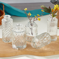 Vase en verre transparent de petite taille, style rétro, gaufré, décoration simple pour la maison, fleurs séchées pour le salon, hydroponique