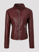 Veste en similicuir PU de luxe discret pour femme, coupe ajustée, col montant, style motard, automne-hiver, haute qualité, 2026