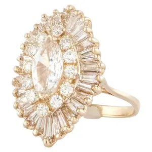 Anello all'ingrosso fede nuziale Vintage 14K placcato oro giallo vecchio taglio affusolato baguette zircone Marquise Ballerina anello