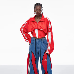 Casual cintura elástica corbata soporte cuello recortado para la temporada de primavera impermeable Biker Bomber chaqueta de las <span class=keywords><strong>mujeres</strong></span> - Product Image 3