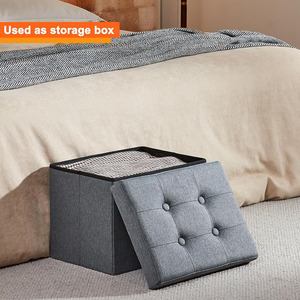 Pouf de rangement pliant en bois, <span class=keywords><strong>cube</strong></span> multifonctionnel, organisateur de rangement carré détachable pour la maison avec siège rembourré pour le salon - Product Image 1