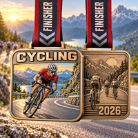Médailles plaquées or, argent et cuivre, médailles sportives en métal rectangulaires, logo en émail 3D personnalisé, médailles de cyclisme avec ruban pour les compétitions