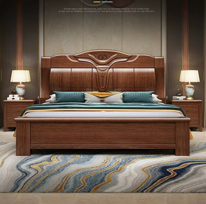 سرير خشبي بتصميم صيني حديث، سرير بحجم كينج، أثاث غرفة نوم مع صندوق تخزين مرتفع، سرير مزدوج من خشب المطاط، أثاث فندقي بسيط - Product Image 2