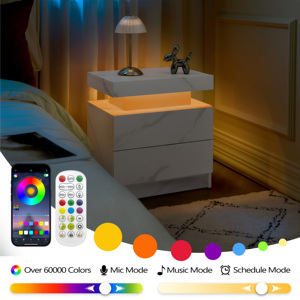 ตู้ข้างเตียง LED พร้อมลิ้นชัก 2 ช่อง ดีไซน์ทันสมัยสีขาวลายหิน สำหรับจัดเก็บของในห้องนอน - Product Image 4