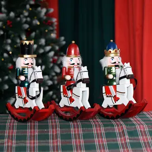 Fabrieksprijs 30Cm Creatieve Kerstdecoratie Ambachten Gesneden Massief Hout Rijden Notenkraker Oorlog Paard Marionet Ornamenten