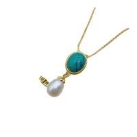 Cadeau pour la fête des mères, ensemble de bijoux en perles d'eau douce pour femme, plaqué or, pierre précieuse naturelle turquoise/collier/boucles d'oreilles/clous d'oreilles