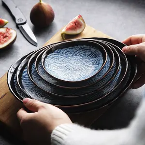 Hand Painted High Quality Dishes Set Oval Boat Shaped Japanese Salad Plates Ceramic Sushi Plate In Restaurants